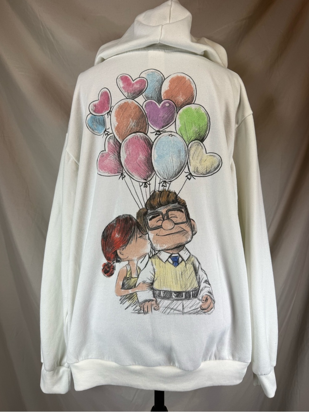 Disney Pixar Up Carl & Ellie Graphic Hoodie White-Adult Large